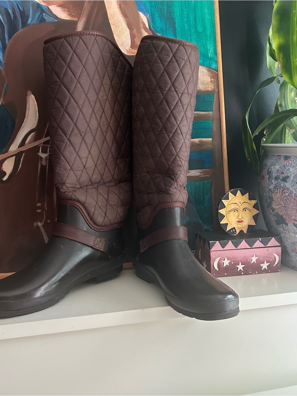 Sperry Top-Sider Brown Quilted Waterproof Tall Rain Boots Women’s Size 9